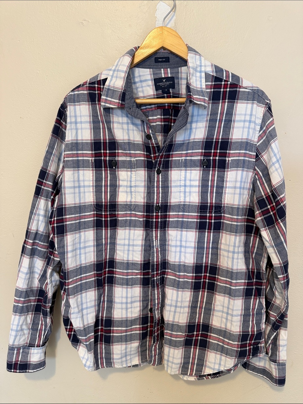 American Eagle Outfitters Plaid Button-Up Shirt Jacket - White, Navy & Burgundy